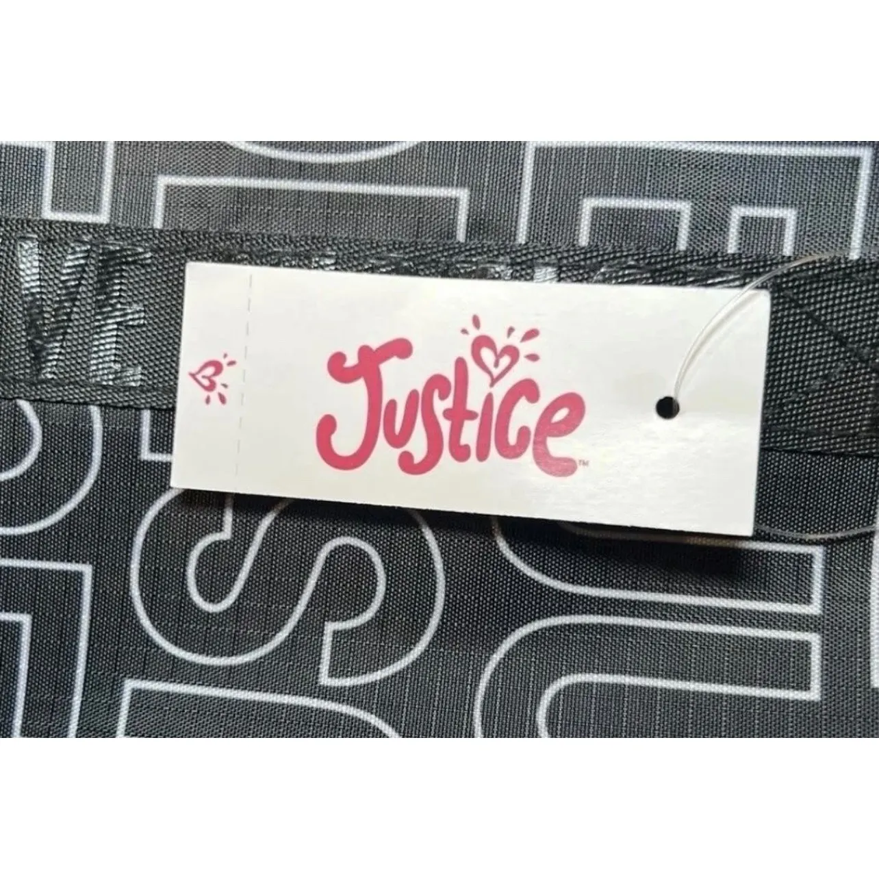 Justice Tote Bag Black White Logo Print Bottom Zip Compartment Travel New - Image 4