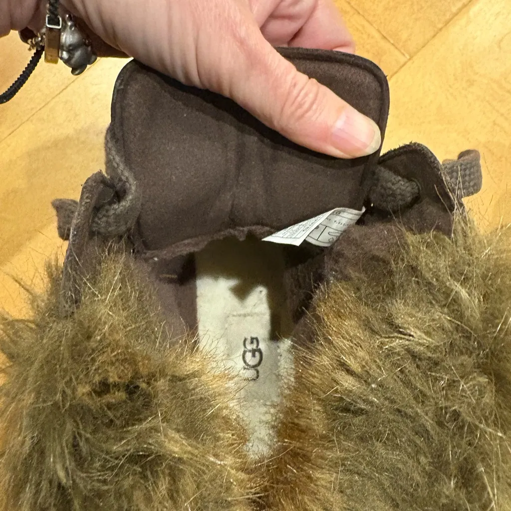 UGG Harrison Lace Tipped boots waterproof leather faux fur trim brown sz 10 - Image 6