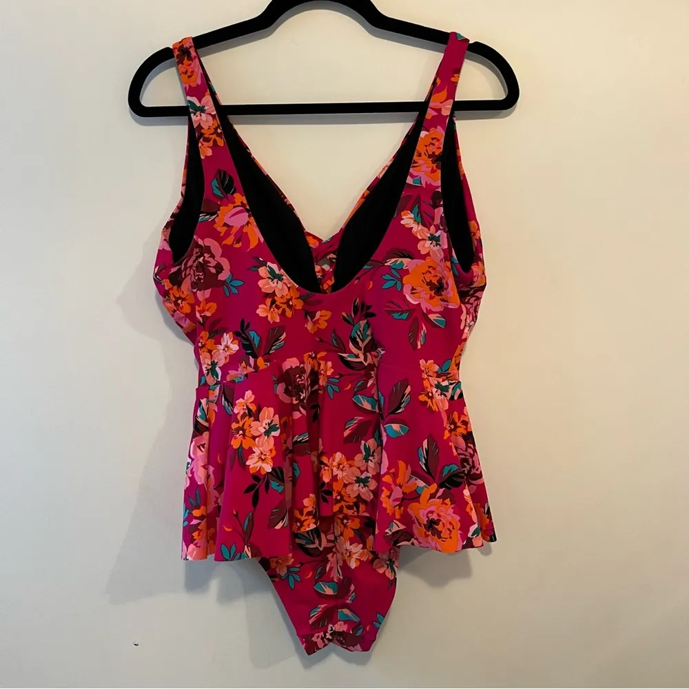Skinny Dippers Hot House Too Too Plunge Skirt One Piece Swimsuit Pink Floral XL - Image 11