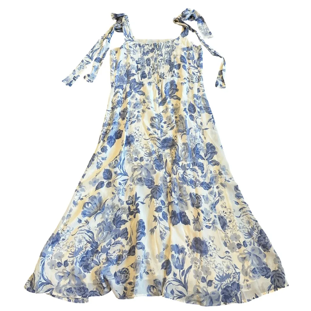 Reformation Twilight Dress White Blue Floral Print Tie Shoulders Size 12 Womens - Image 11