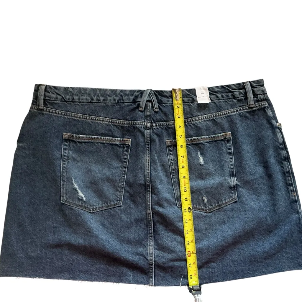 Good American plus size indigo distressed frayed hem denim mini skirt sz 20 - Image 4