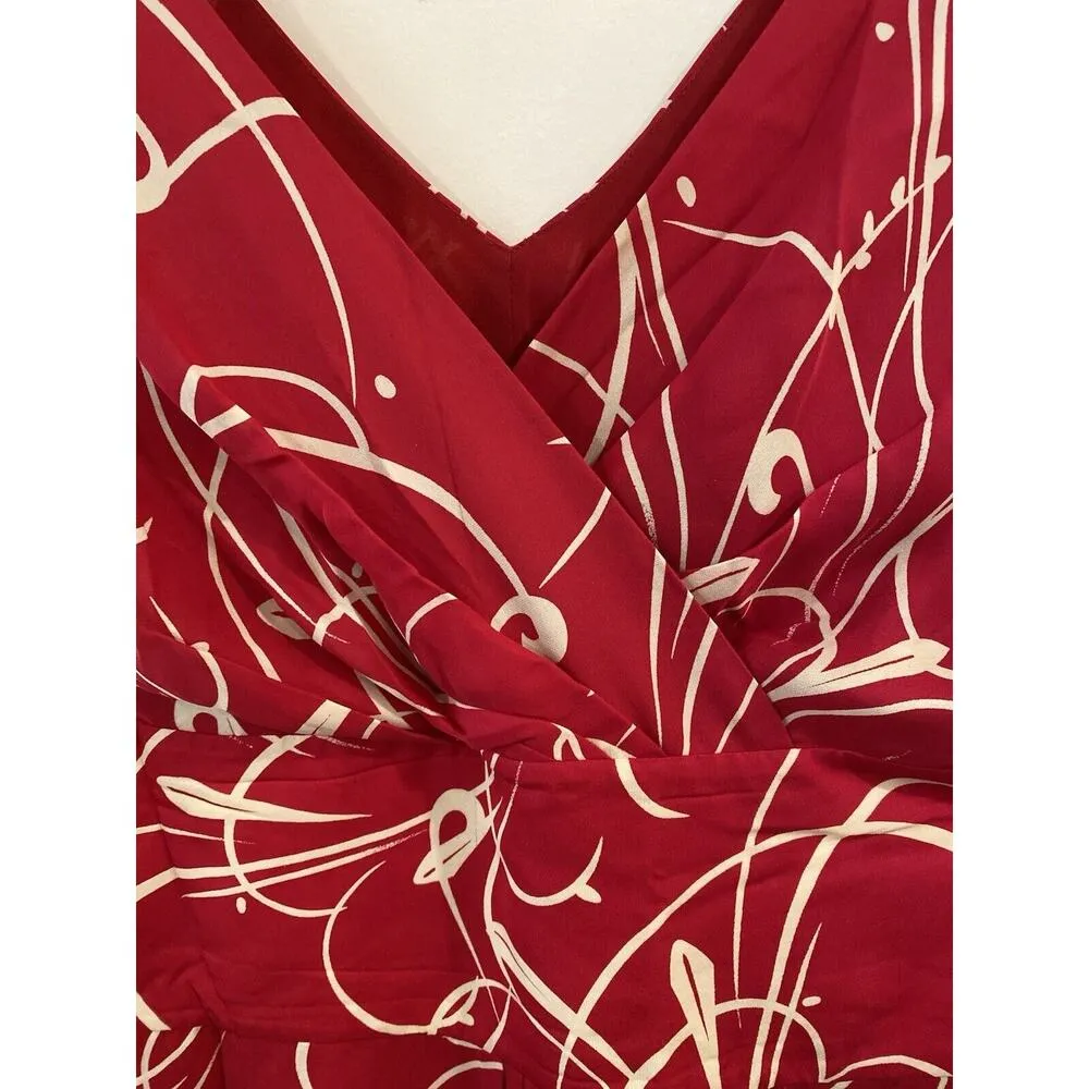 Ann Taylor 2 Silk Classic Sleeveless Floral Flowy Dress Red Black - Image 3