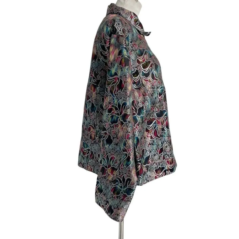 Chico's NEW  3 XL Jacket  Top Blouse Button Down Collared Rainbow Abstract Artsy - Image 3