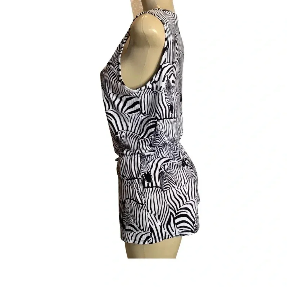 Flora Nikrooz Size Small Zebra Print Sleeveless Shorts Romper. New With Tags - Image 2
