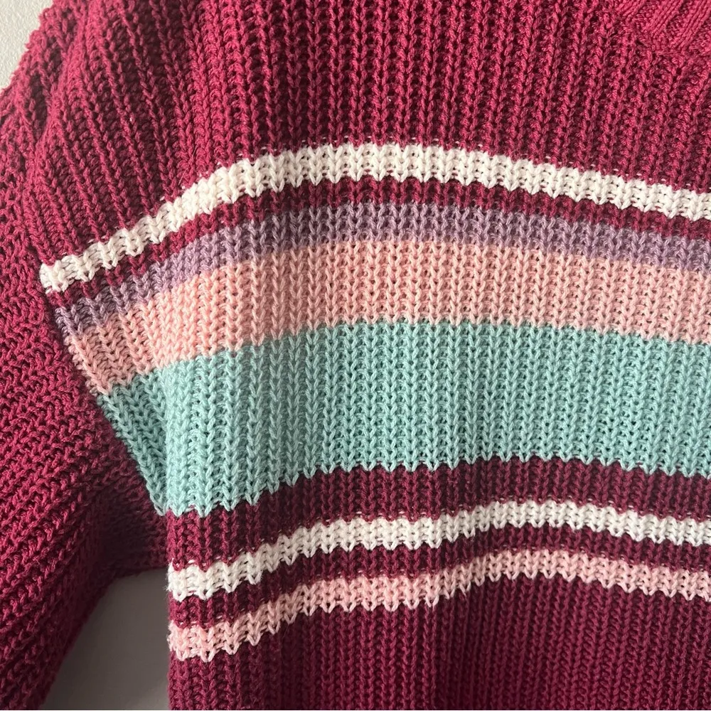 Red Striped Knit Sweater Size Small - Image 2