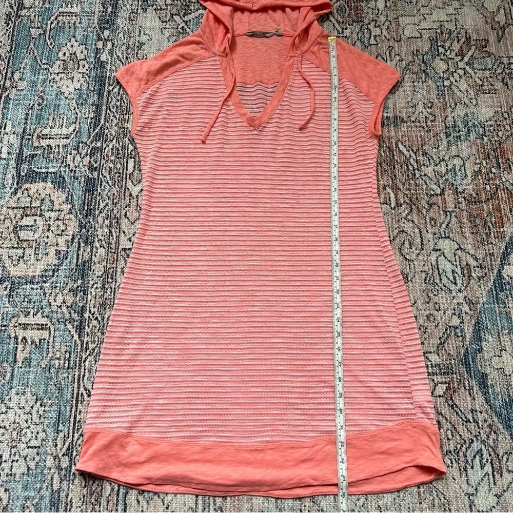 Athleta Pink Cotton Hooded Short Sleeve Swim Cover Up Striped Melon Peach large - Image 8