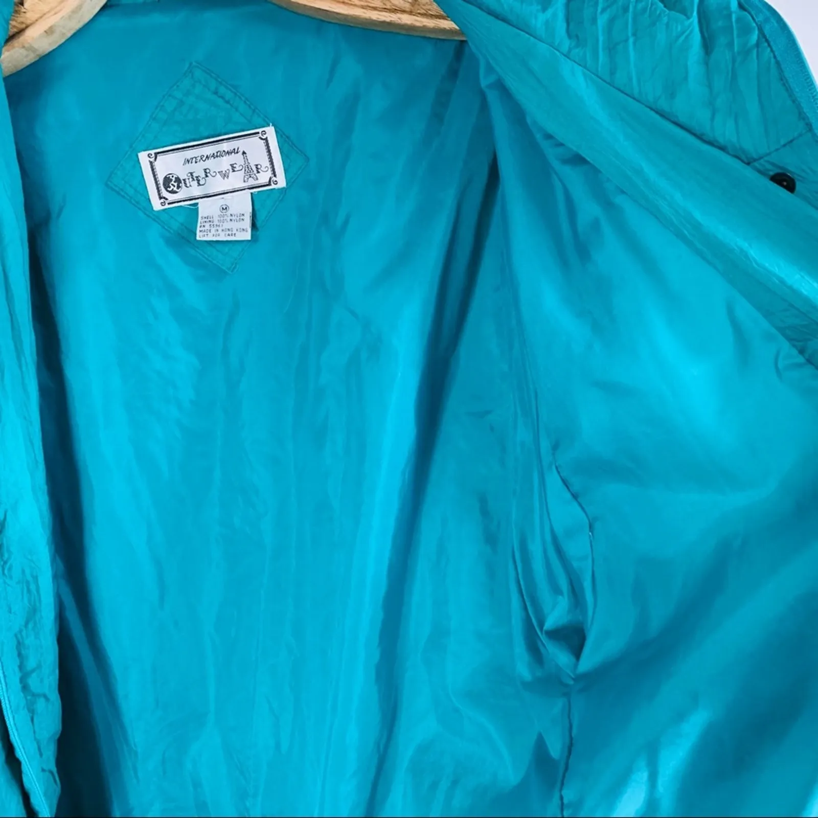 Vintage 90s Teal Green Windbreaker Long Medium Blue - Image 11