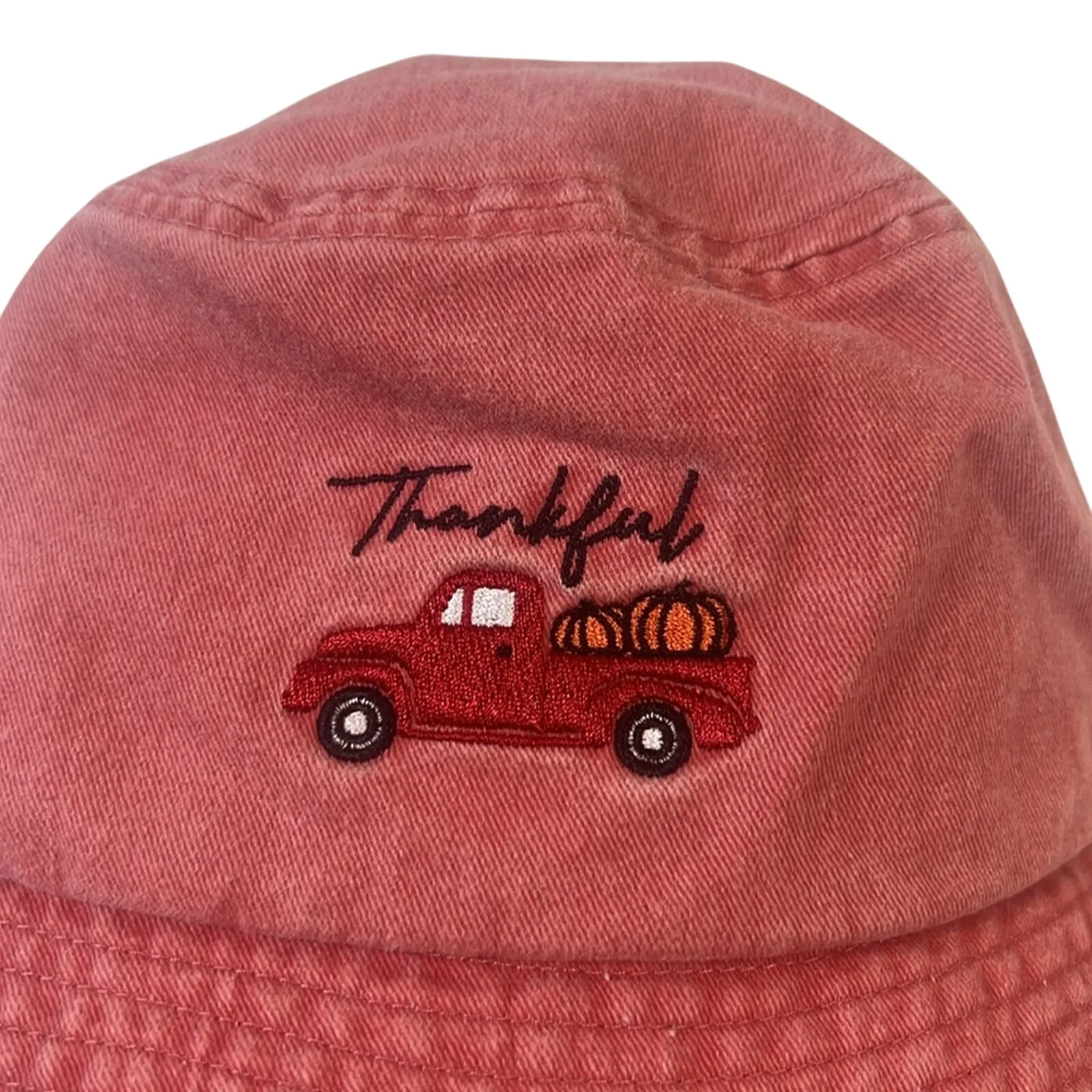 David & Young Bucket Hat Red Thankful Pumpkin Truck Embroidered Fall Harvest - Image 2