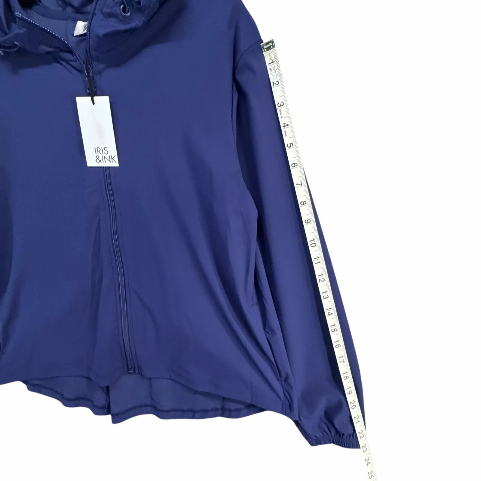 Iris & Ink Performance Jacket Womens S Patriot Blue Zip Up Hooded Athleisure - Image 11