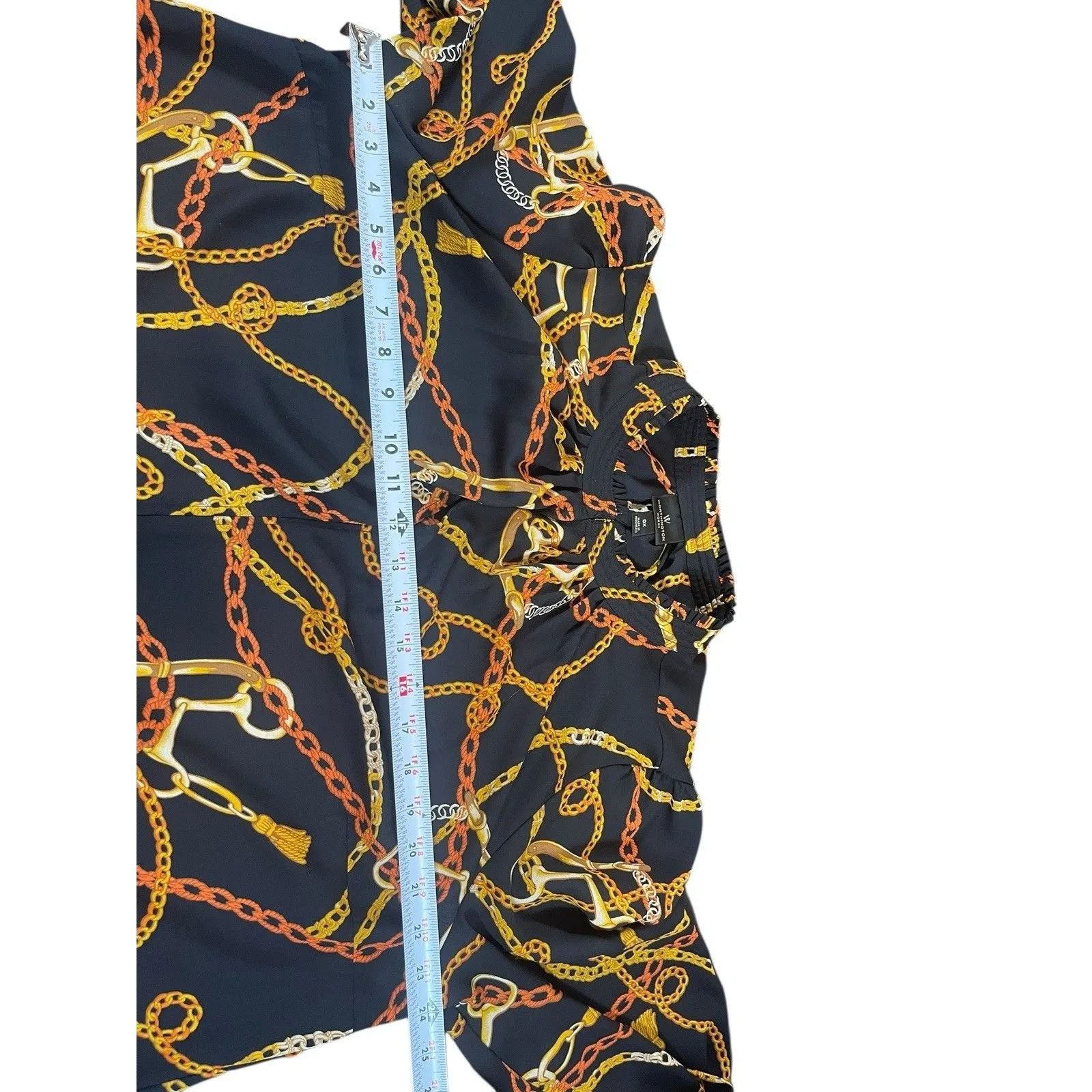 Worthington Woman 0X Black Equestrian Chain Print Tassel Rope Gold Top Sheer - Image 11