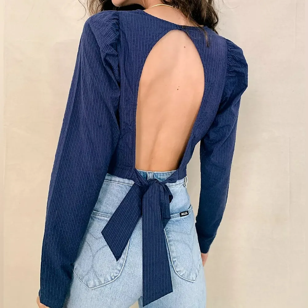 Free People Tie Back Poplin Top Open Back blue size Extra small - Image 2