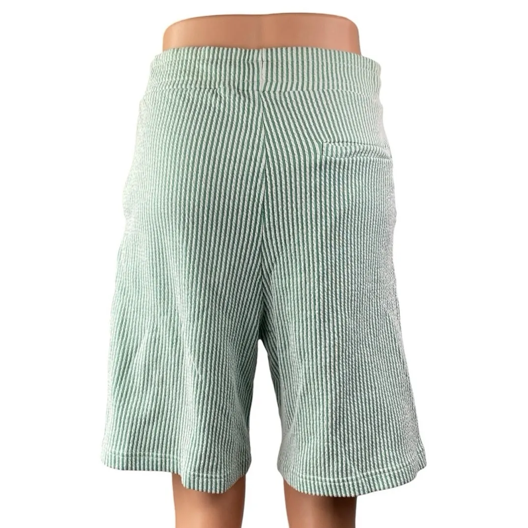 Zara Women's Green Striped High Waisted Straight Bermuda Chino Shorts Size M - Image 2
