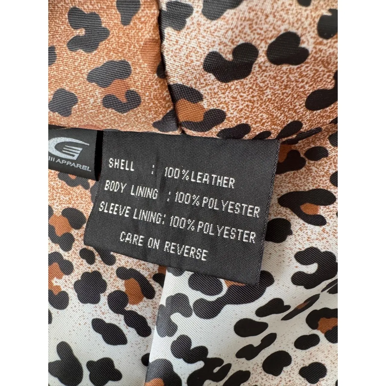 Black Rivet Button Closure Notched Lapel Leopard Lined Leather Jacket Large Boho - Image 5