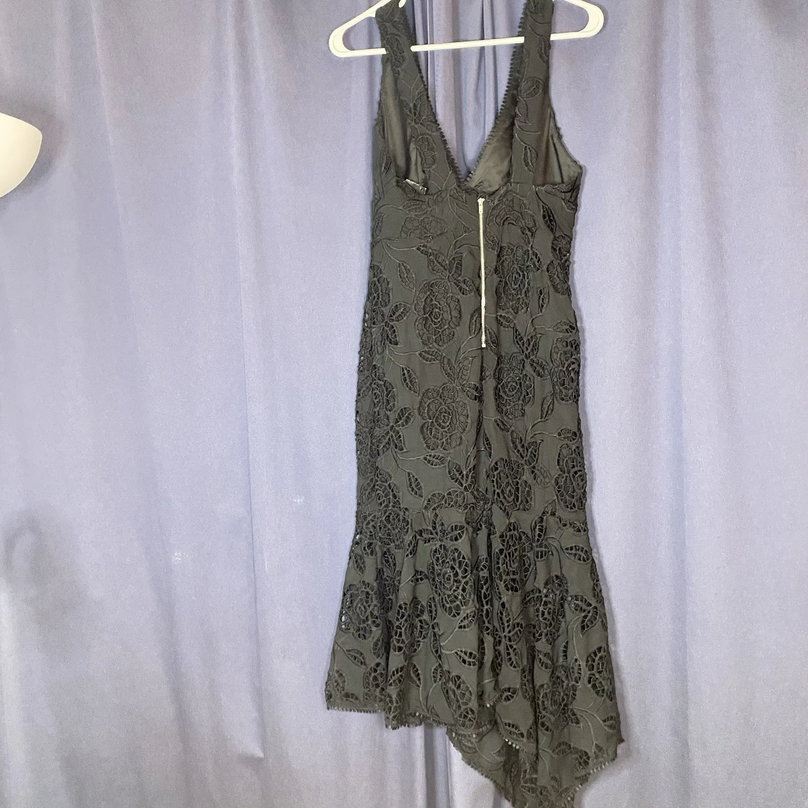 Karina Grimaldi Black Floral Lace Asymmetric Midi Dress Party Birthday Size S - Image 10