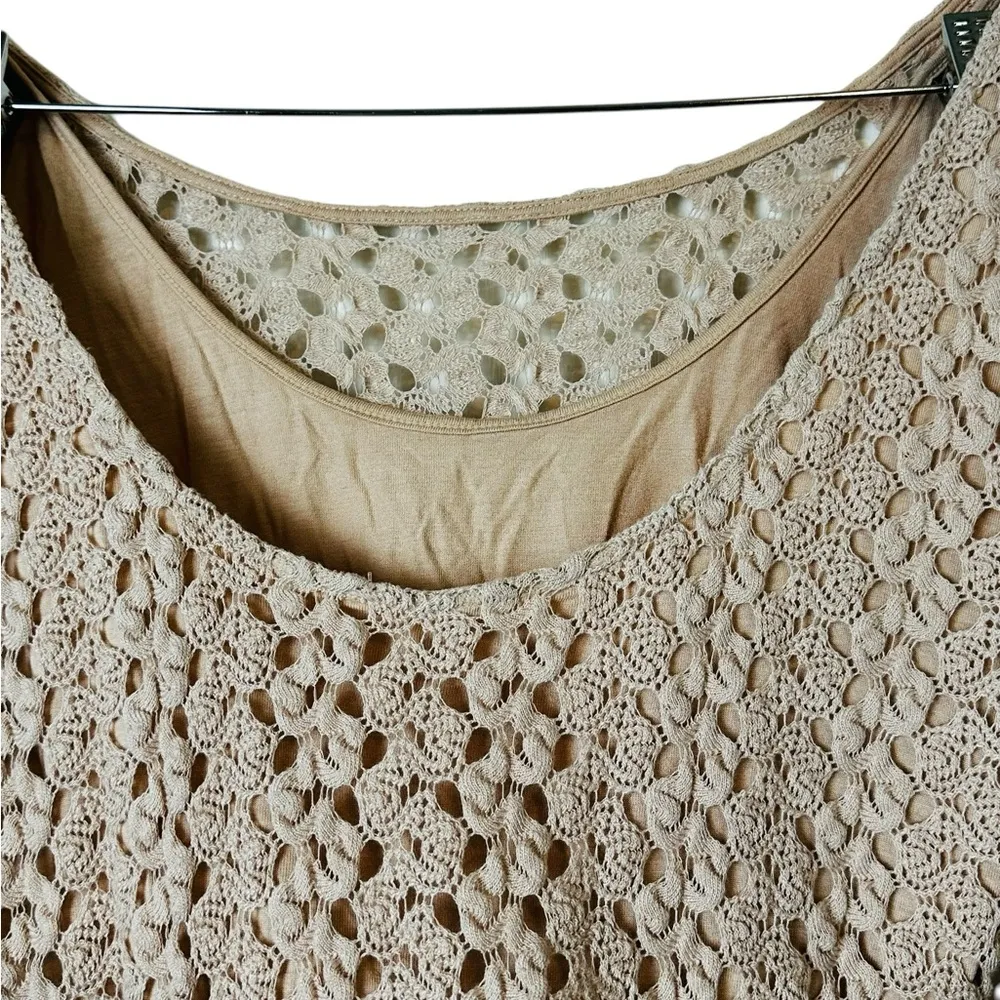 Free People Cream Crochet Bell Sleeve Boho Top Size Small - Image 7