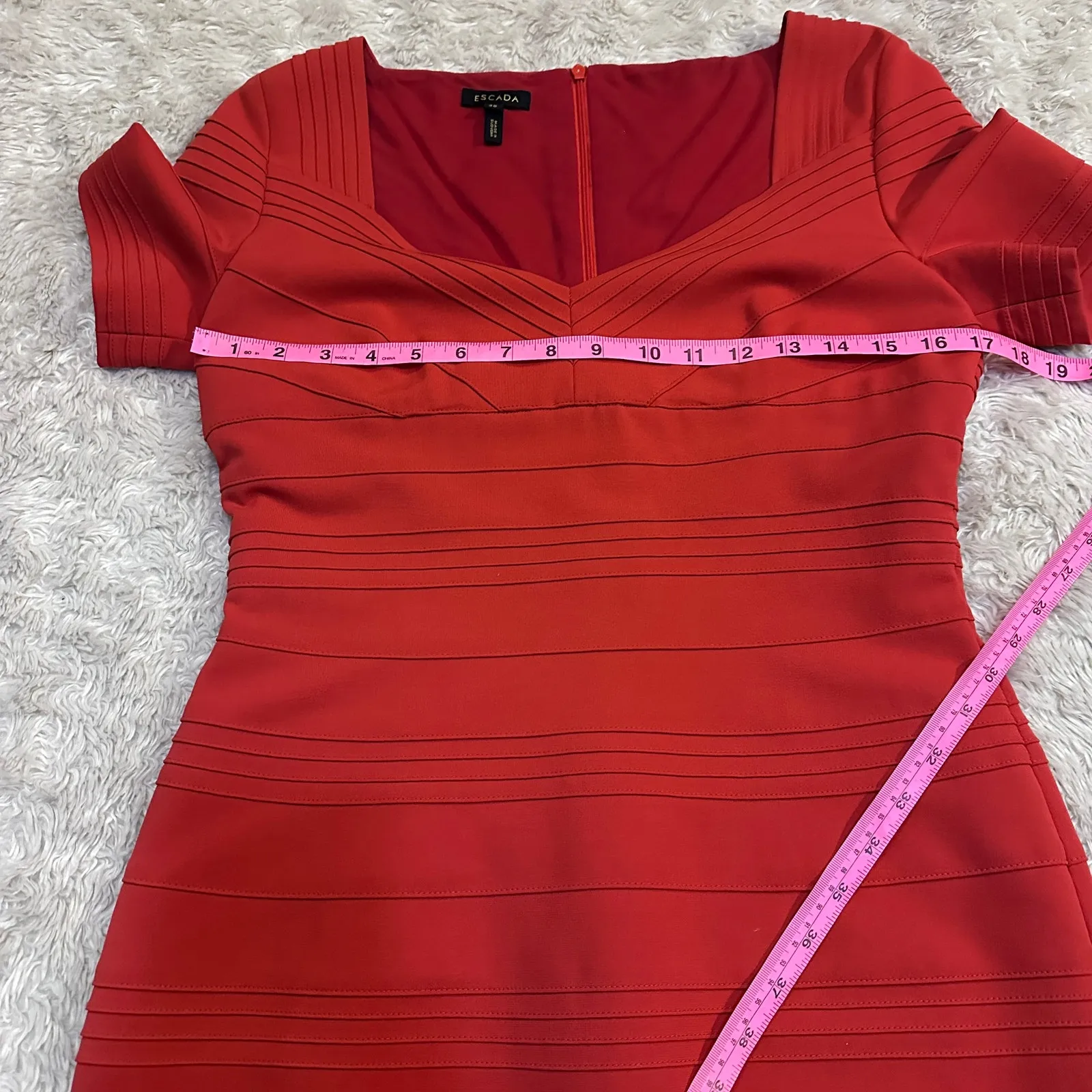Escada Carmine Red Midi Bodycon Cocktail Dress Holiday Party Size M - Image 6