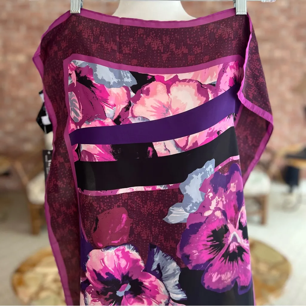 NWT WHBM Scarf Viola Purple Oblong Floral Silky Wrap - Image 6
