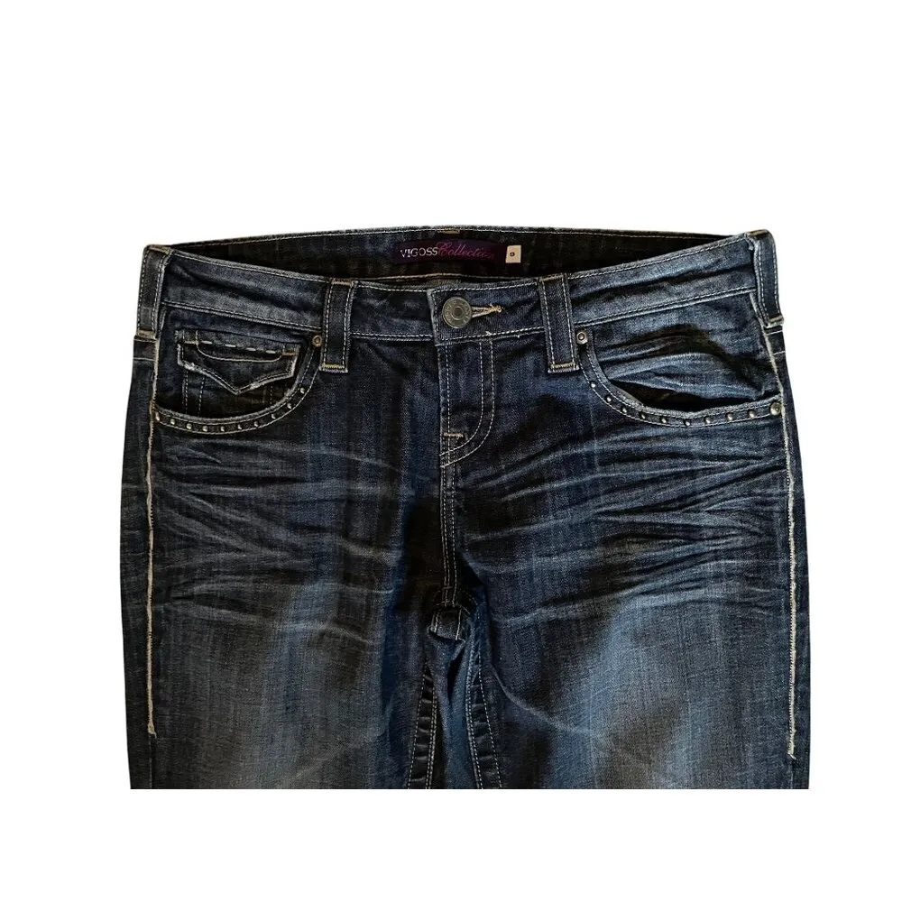 Vigoss Juniors 9 Straight Leg Jeans Blue Stretch Fold Pocket Stitch Detail - Image 5