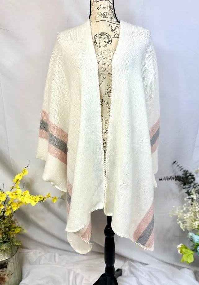 Steve Madden Kimono Shawl Wrap with Pastel Pink/Purple Stripes XL - Image 4