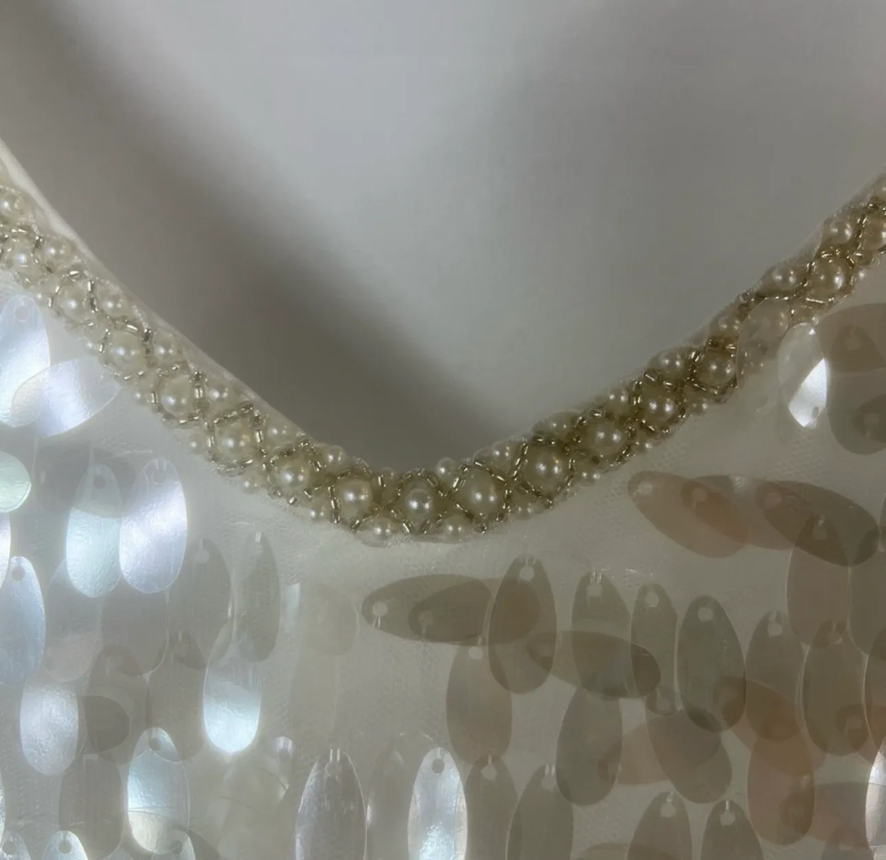 AZALEA WANG Sequin & Pearl Mini Dress – Size L | White Paillette Wedding Style Size L - Image 8