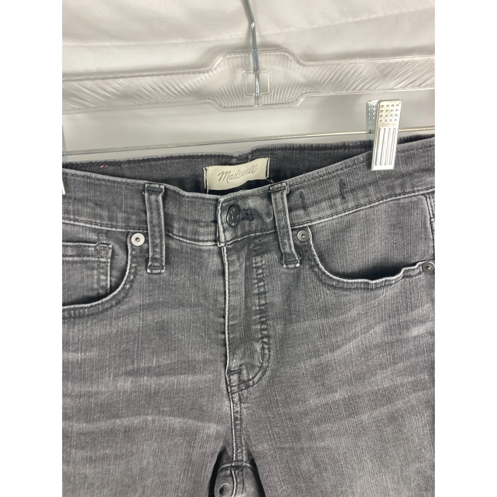 Madewell 9" High Rise Skinny Jeans in Black Sea Raw Hem Distressed Boho 26 - Image 2