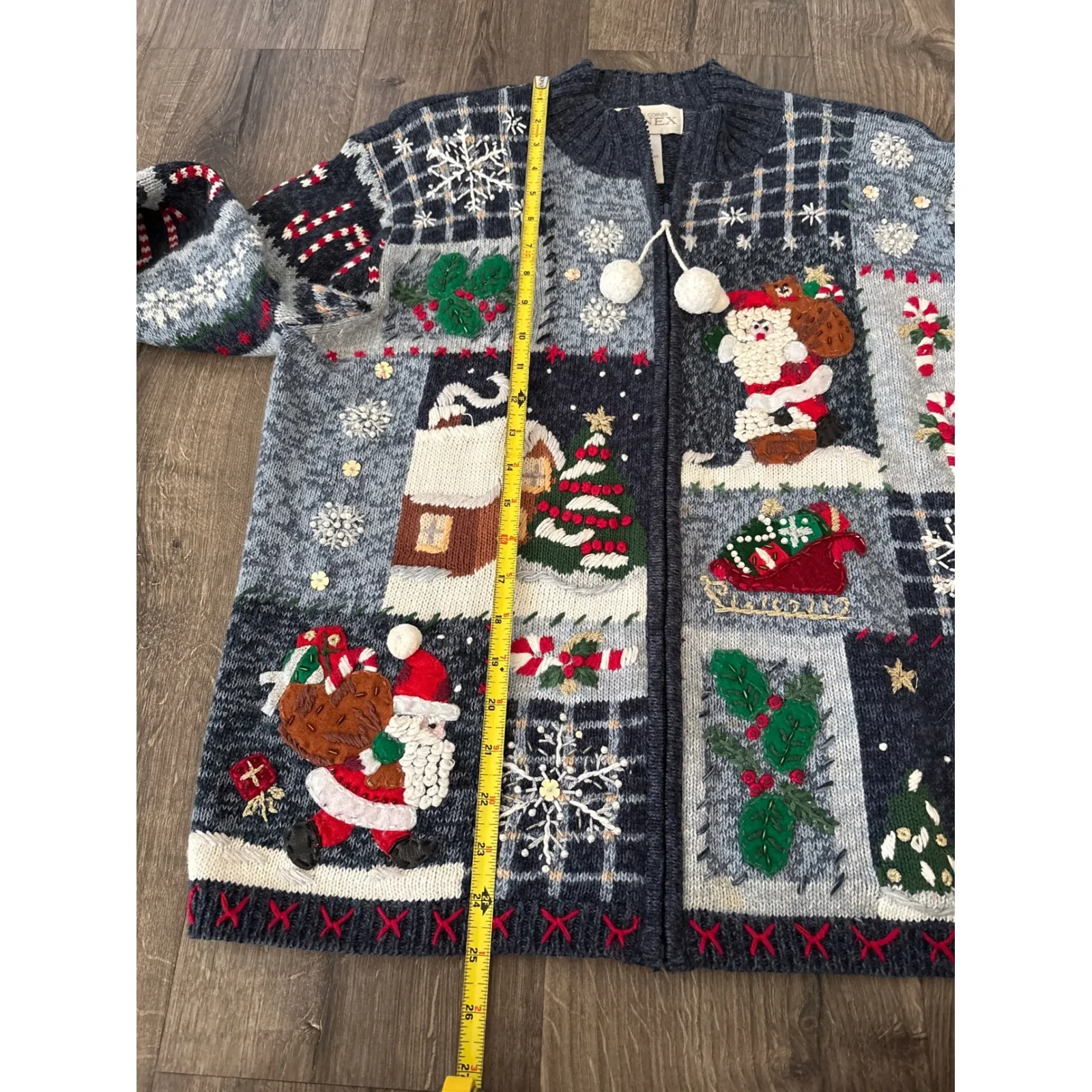 Vintage Casual Corner y2k Women's Ugly Christmas Sweater Cardigan Sz M Blue Size M - Image 5