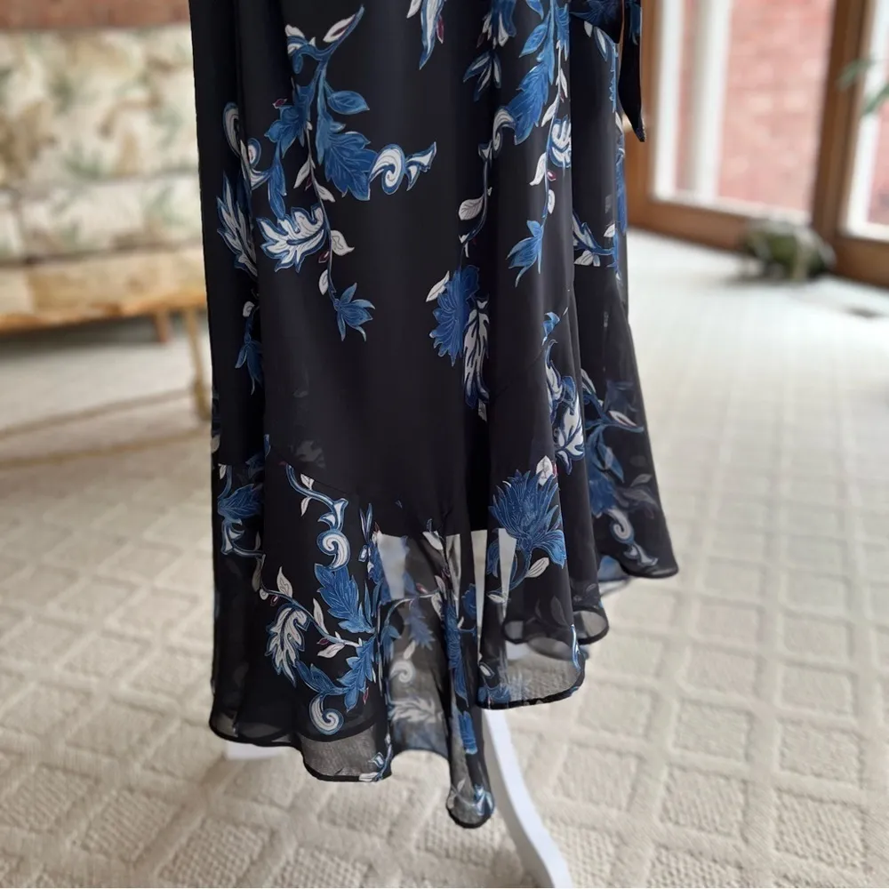 Lane Bryant Dress Midi Floral Asymmetrical Blue Black 14 Cocktail Garden Chic - Image 14