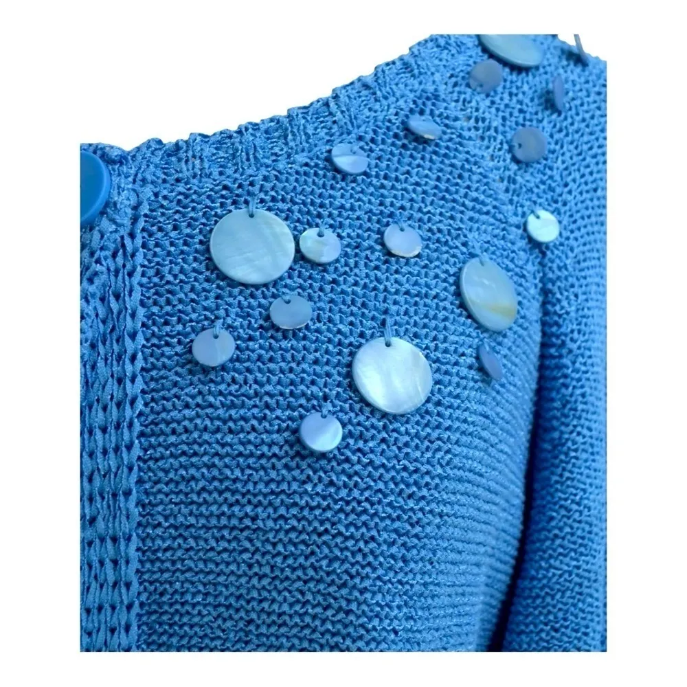 CWC Coldwater Creek Blue 1 button Cardigan Sweater top beaded shabby SZ 1X chic! - Image 7