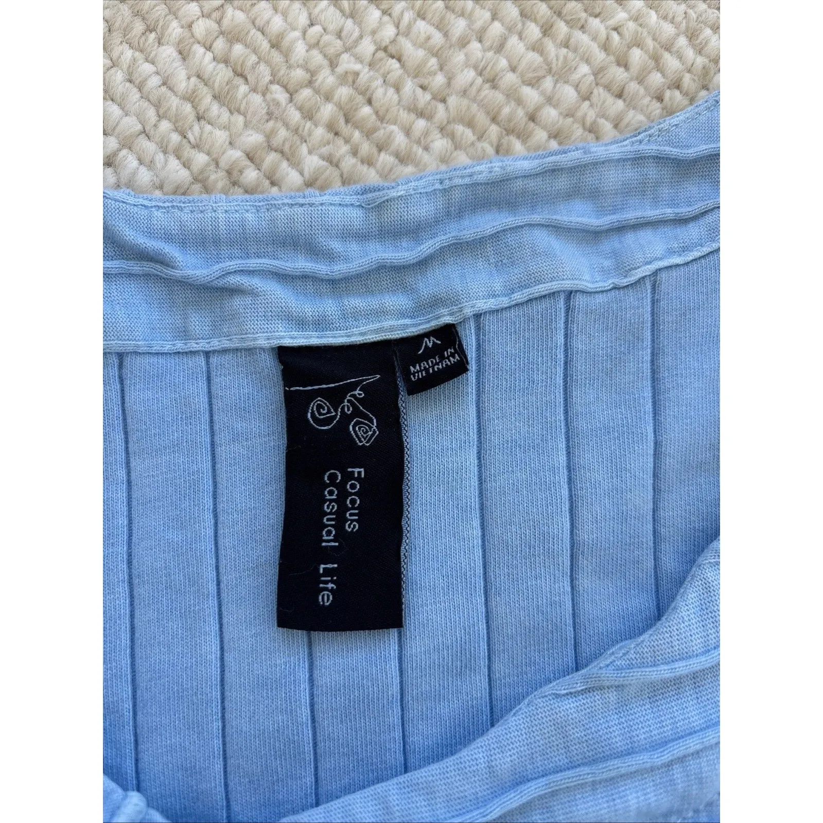 Focus Casual Life Textured Oversized Cotton Boho Art To Wear Lagenlook Top M Blue Size M - Image 2