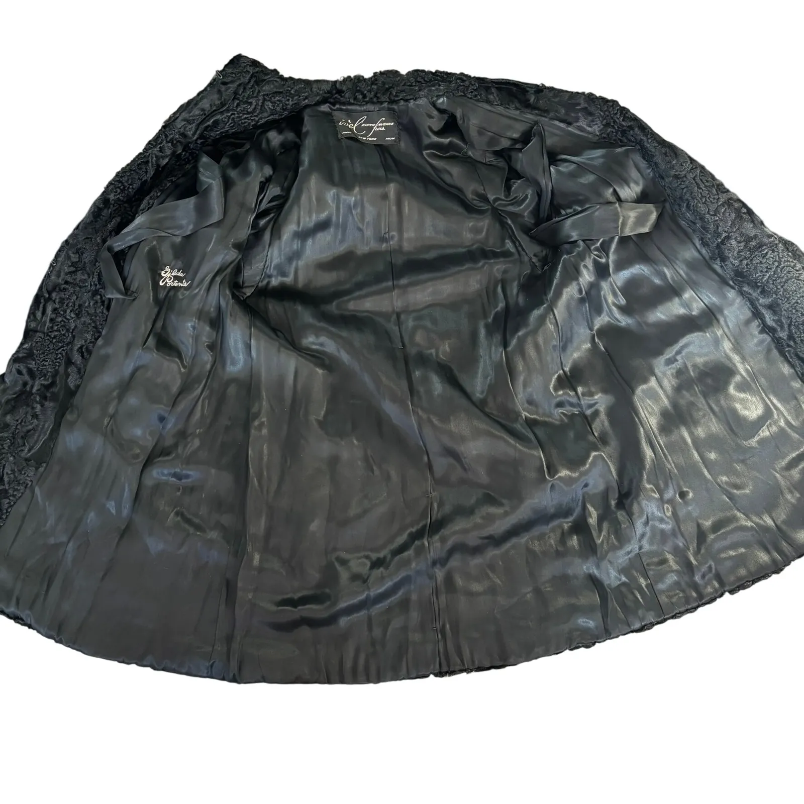 Vintage Custom Persian Lamb Broadtail Coat 1950s? Large? Bell Sleeves Mid Length Black - Image 14