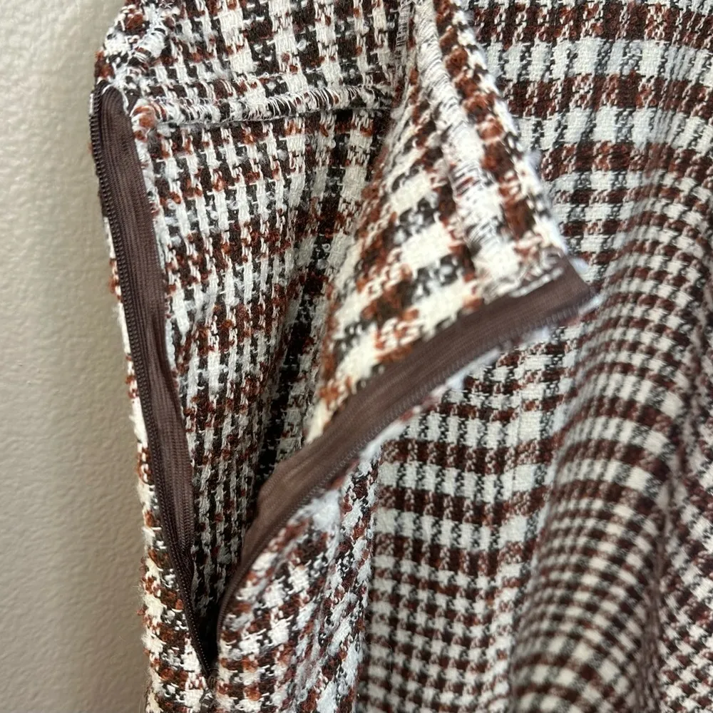 NWT Tea N Rose Brown and White Overall Houndstooth Pinafore Dress Raw Hem - Image 5