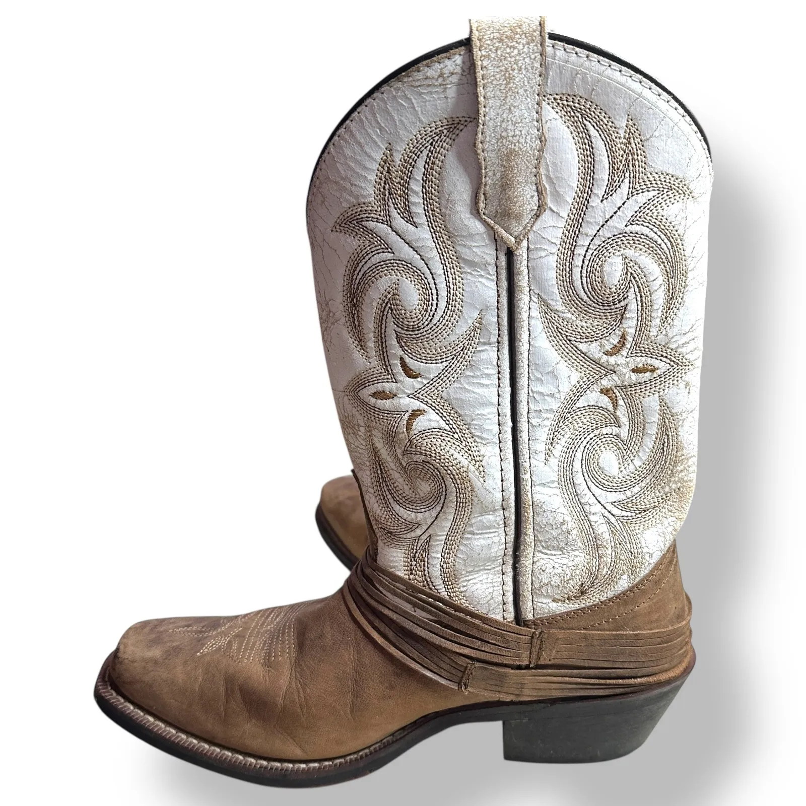 Laredo Myra Women Square Toe Leather Cowboy Boots 8.5M White Fringe Festival - Image 4