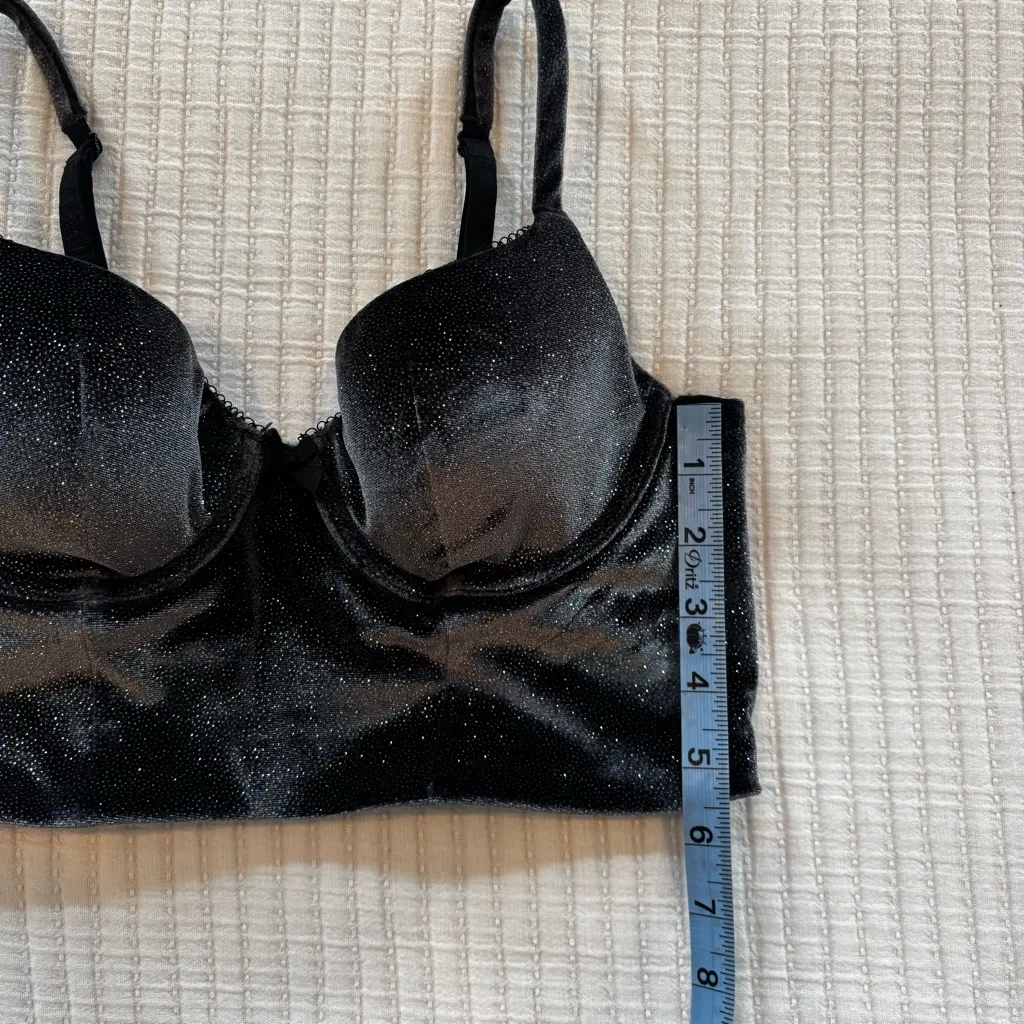 Victoria's Secret Grey Velvet Sparkly Y2K Lined Demi Bra Size 34B Shaping Boning - Image 11