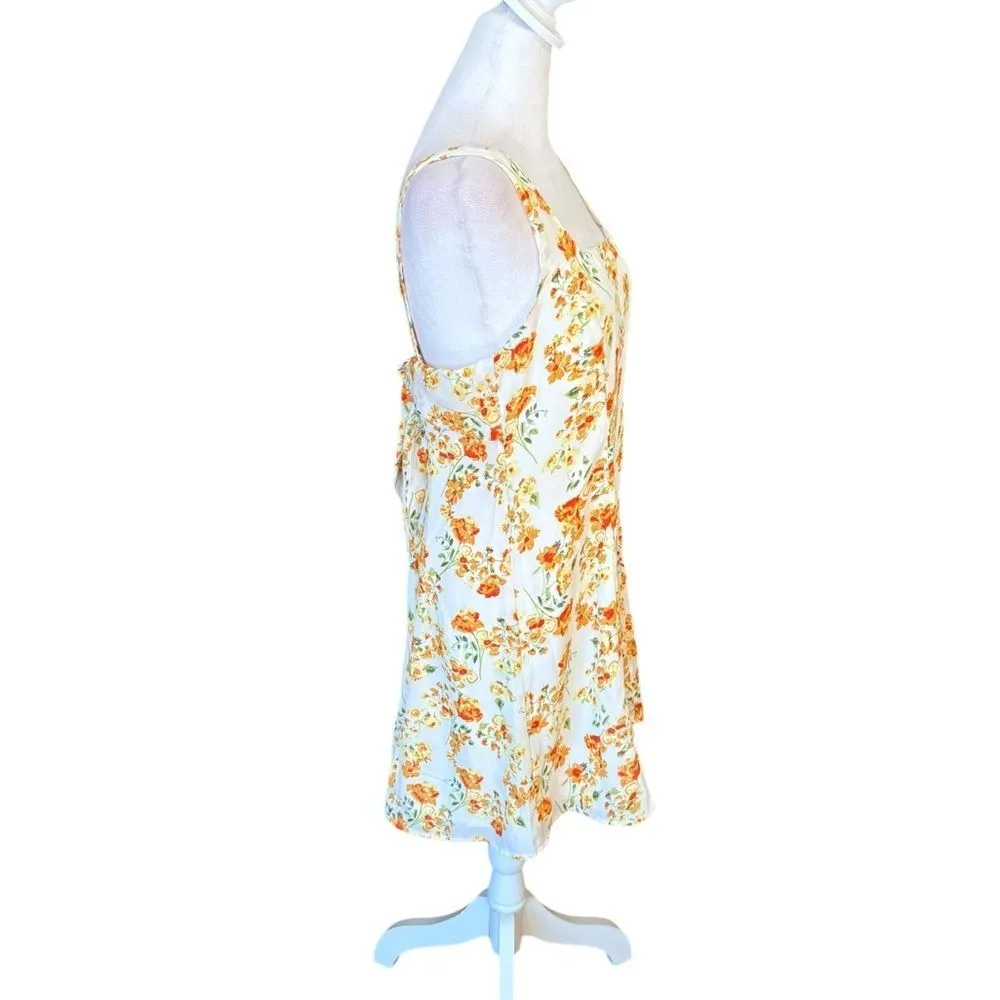 Lulus Day Date Tie Back White Orange Floral Mini Dress Womens Size Large New - Image 6