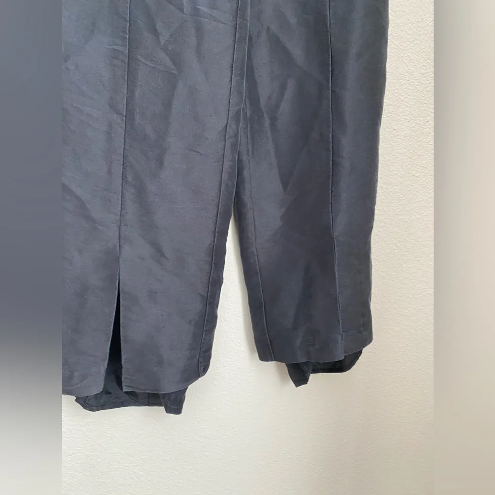 Vintage Richard Malcolm Black Silk Front Slit Capri Pants, Size 6 - Image 3