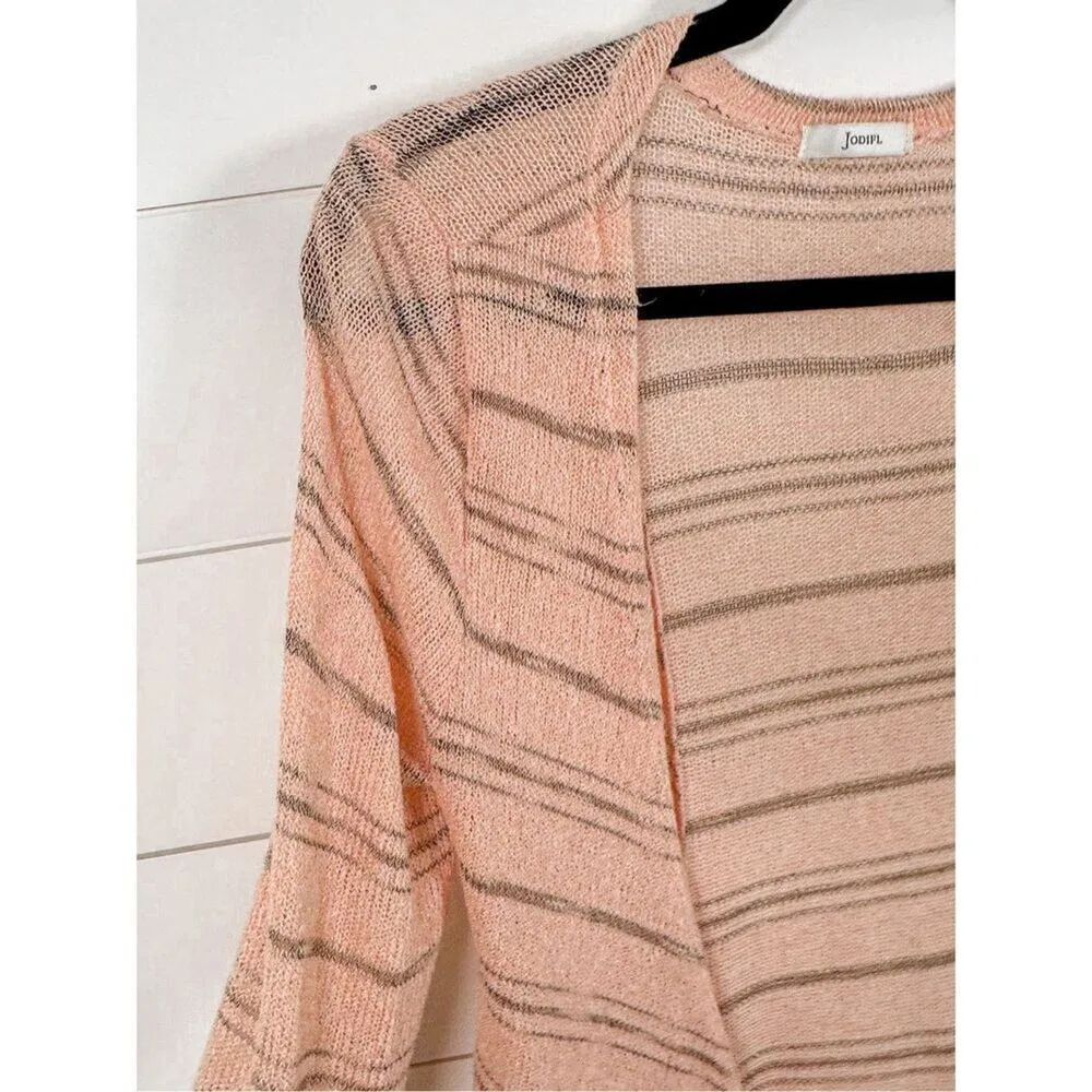 Jodifl Womens Rayon Blend Open Front Stripe Cardigan Sweater PInk Creme Small - Image 5