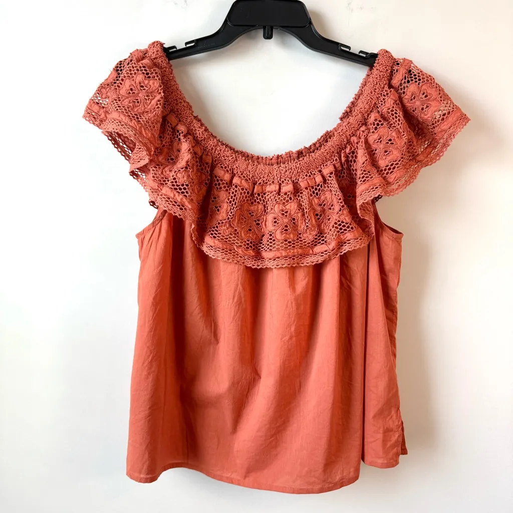 Cleobella Paulina Ruffled Off The Shoulder Top Apricot Brandy XL‎ - Image 8