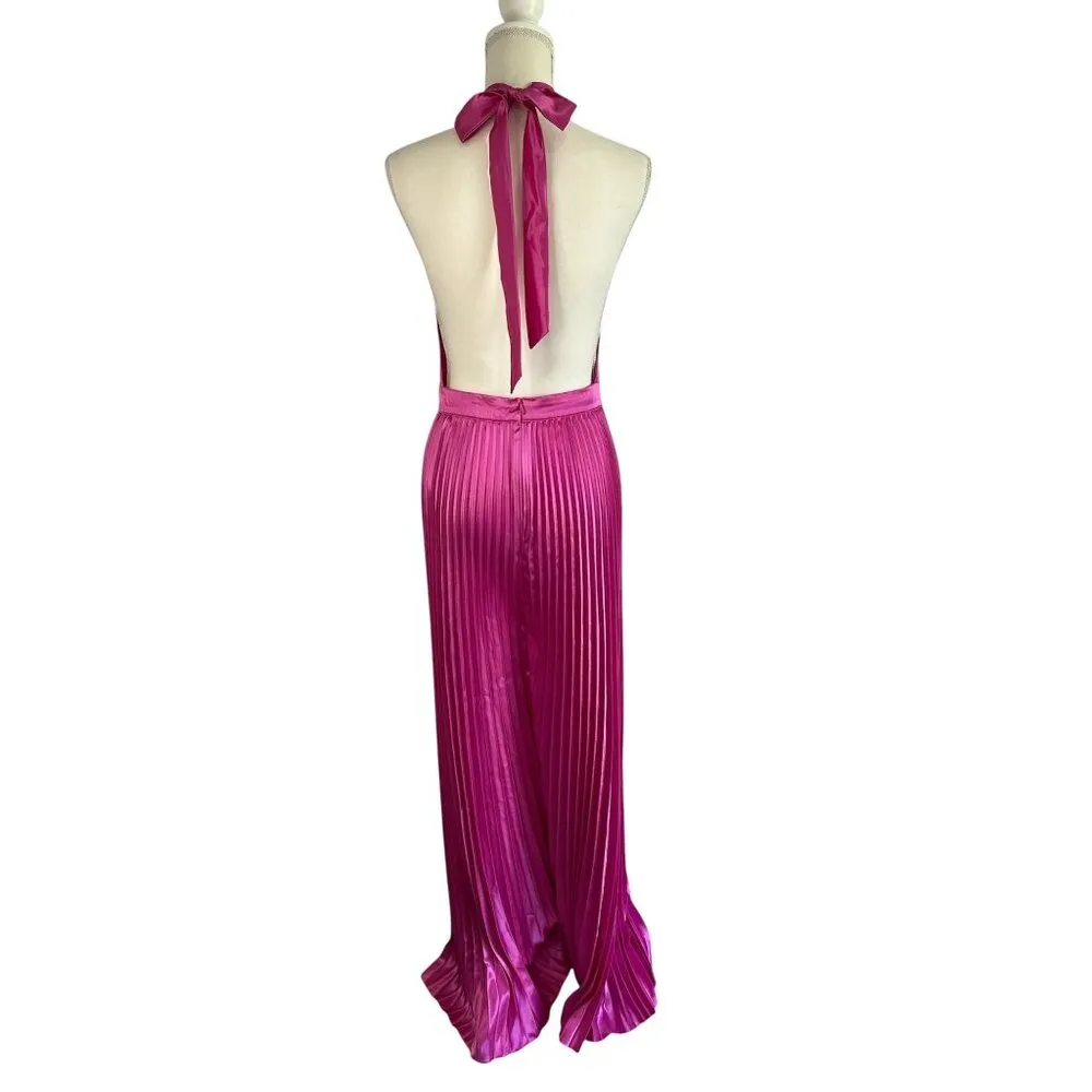 L'IDEE Low Back Cinema Jumpsuit in Flamingo Medium New Womens Satin Dressy Pink - Image 9