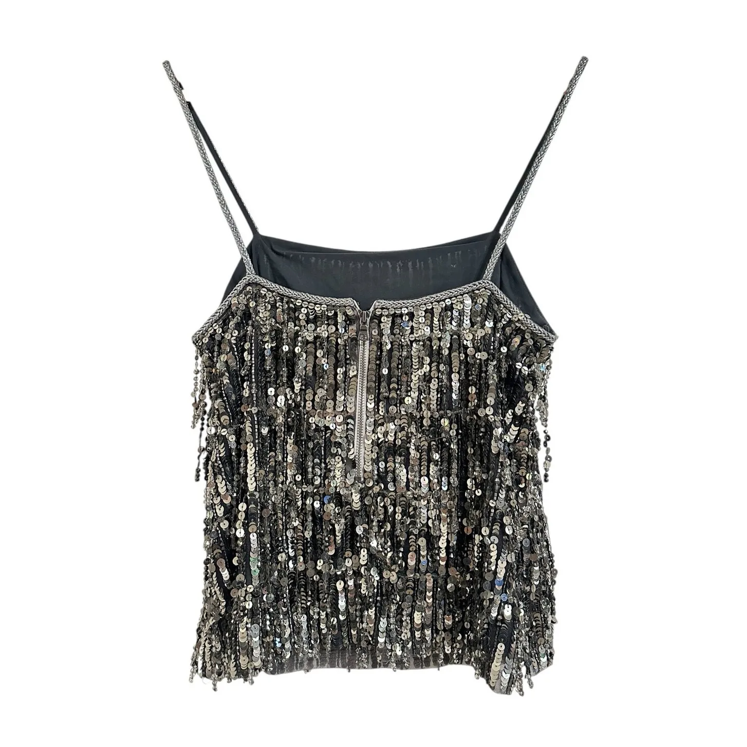 Alice and Olivia Chi Sequined‎ Fringe Top in gunmetal size Small $595 - Image 7