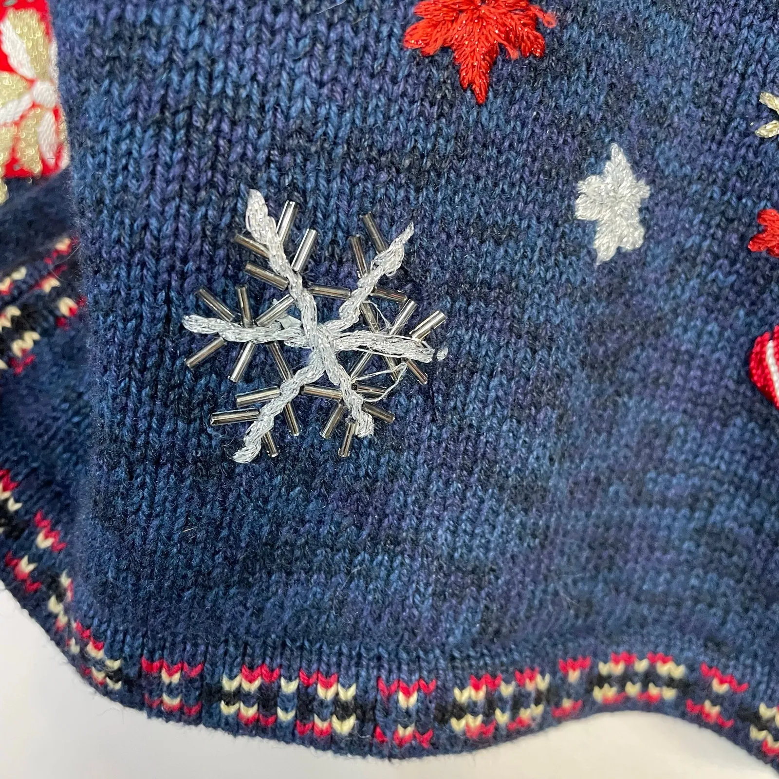 Vintage Tiara Embroidered Beaded Christmas Santa Full Zip Cardigan Sweater S - Image 5