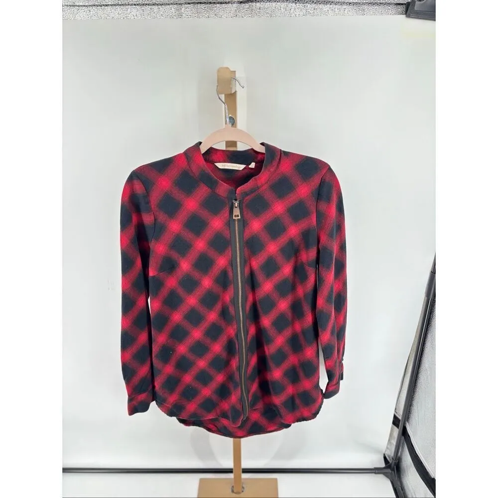 Soft Surroundings Manchester Tunic Medium Buffalo Plaid Shirt Zip Front Top Red - Image 7