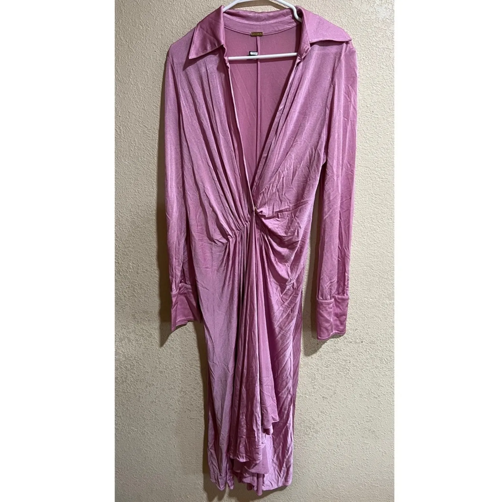 Dodo Bar Or Lorenne pink draped long sleeve midi dress Size 10 - Image 2