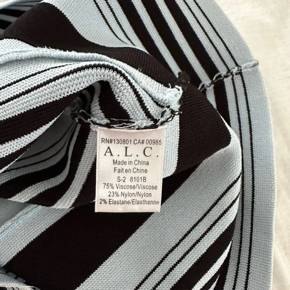 ALC Women’s Small Blue Black Striped Circle Skater Skirt Knit - Image 6