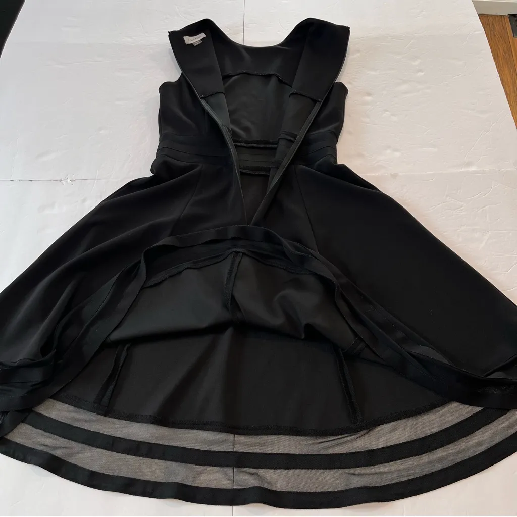 Calvin Klein Black Mesh Illusion Hem Fit Flare Stretch Sleeveless‎ Dress Size 2 - Image 8