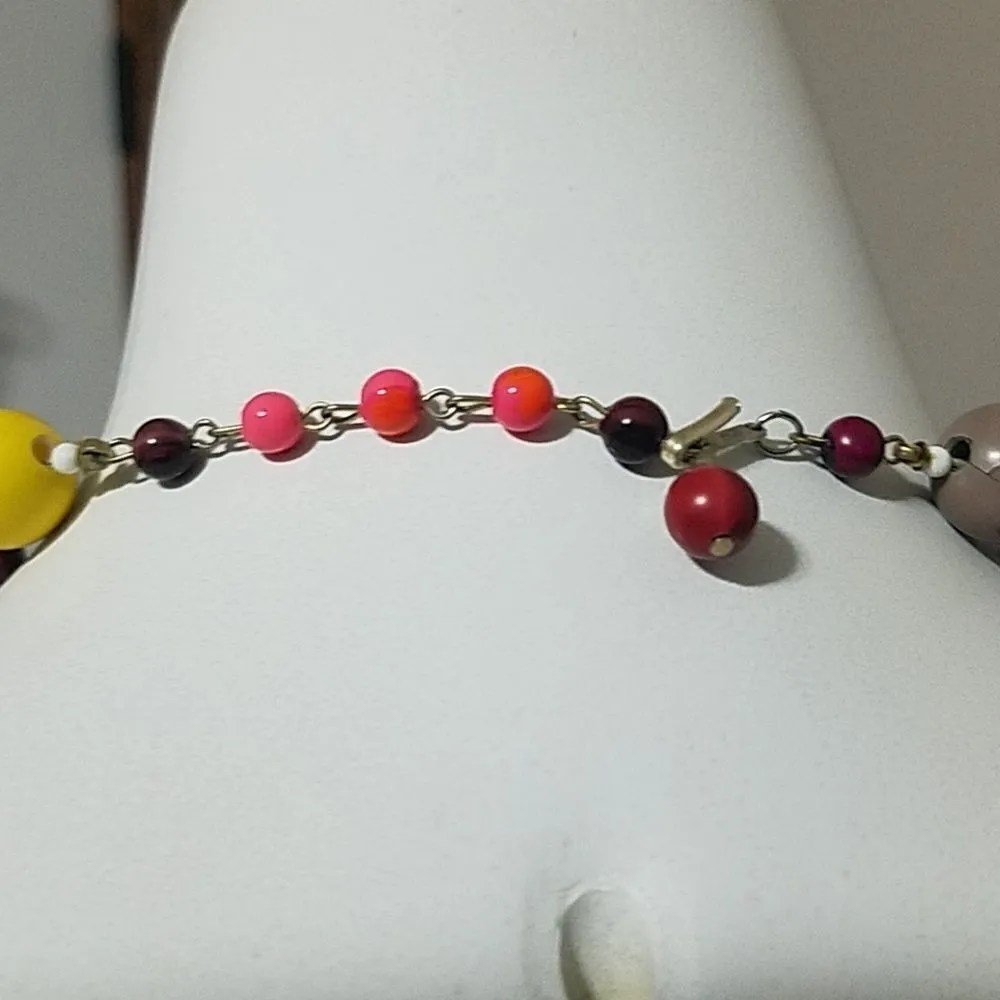 Vintage Brown, Pink, & Yellow Beaded Necklace (18") Brown - Image 3