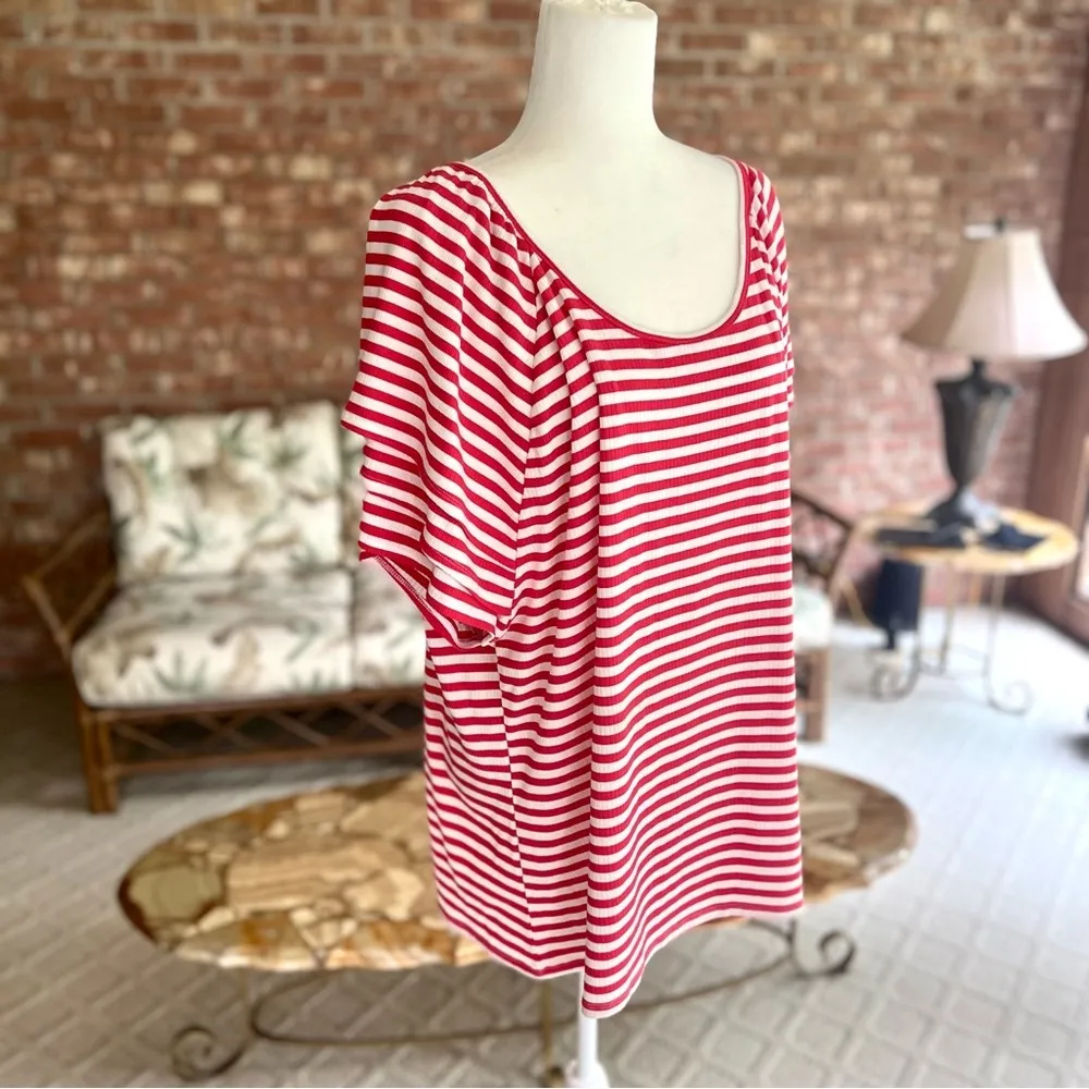 Wrangler Essential Flutter Tee Shirt Red Striped Knit Top 3XL - Image 10