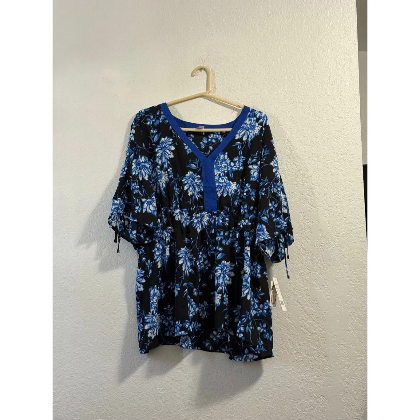 Pioneer Woman Dolman Sleeve V Neck Crepe Summer Blouse Blue Indigo XL NEW - Image 2