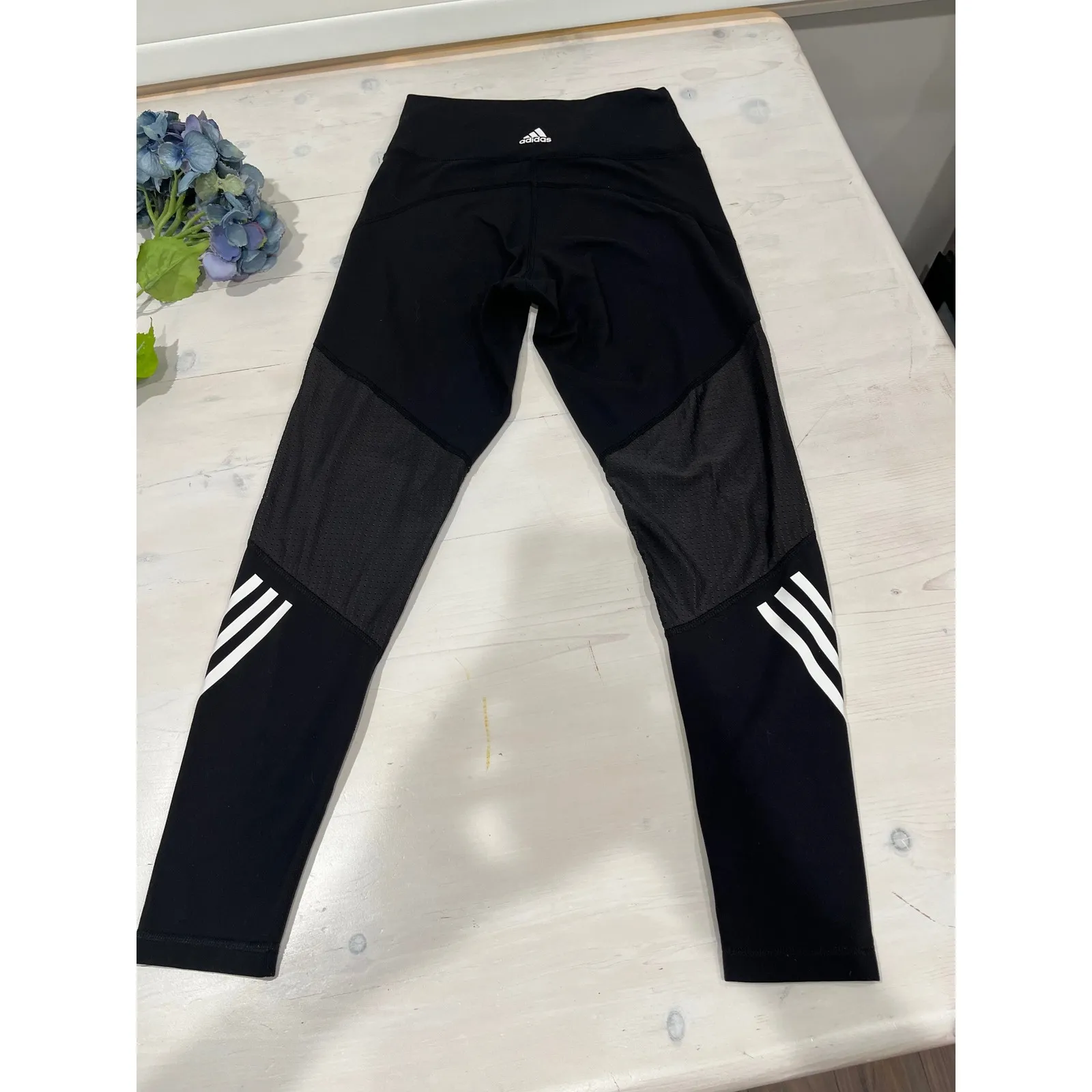 Adidas Training Leggings Mesh Panels‎ 3-Stripes Athletic Gym Black Size S - Image 8