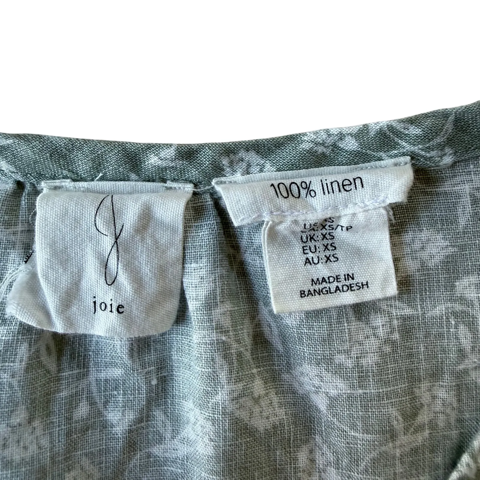 Joie 100% Linen Tiered Sleeveless Babydoll V Neck Mini Dress in Green Floral XS - Image 4