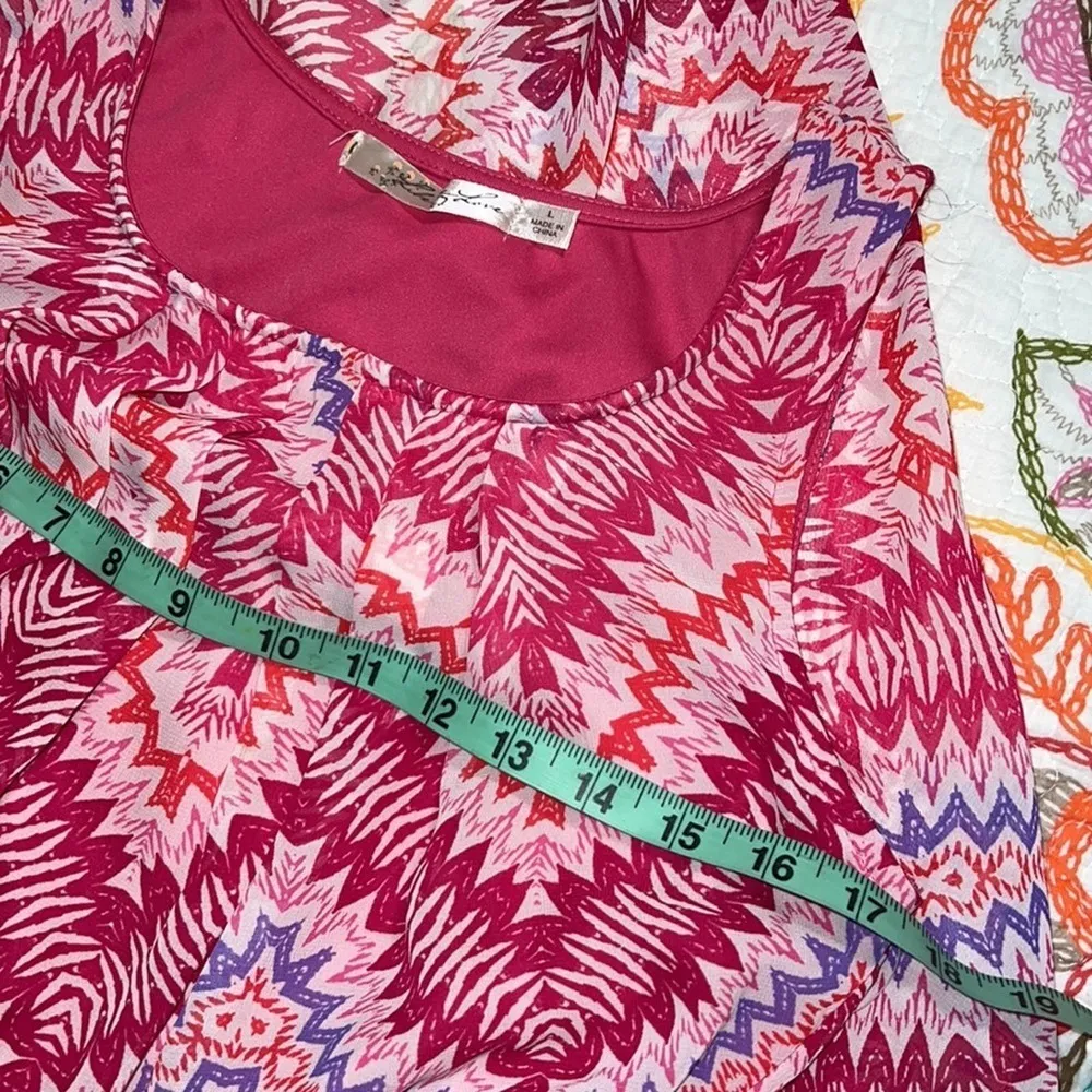 Liberty Love L sleeveless dress pleated top pink purple geometric print lined - Image 3